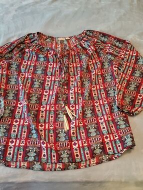 Cato Red Multicolor Boho Peasant Blouse
